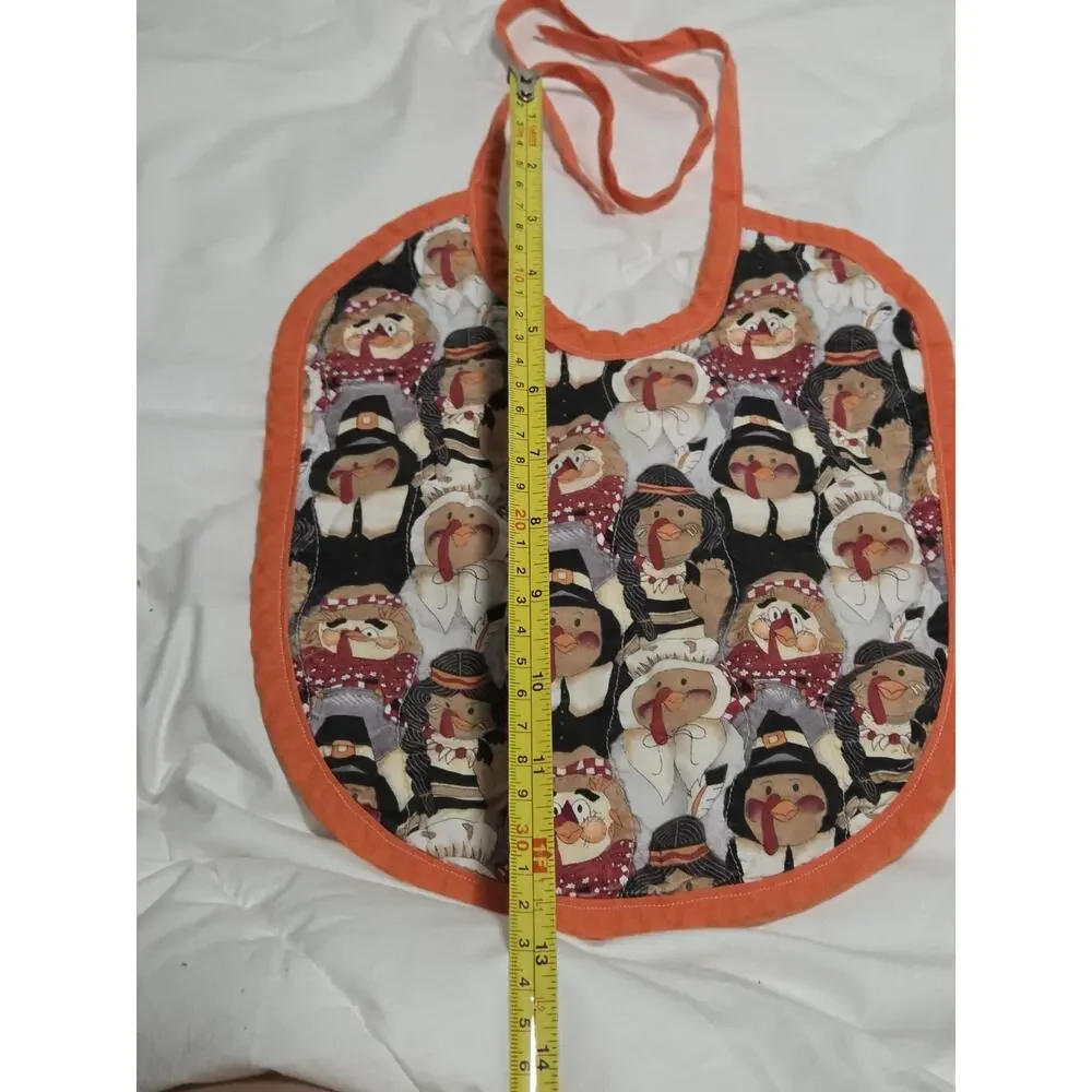 Handmade Baby First Bib Thanksgiving Quilted Towel Holiday Mommy's Turkey Unisex